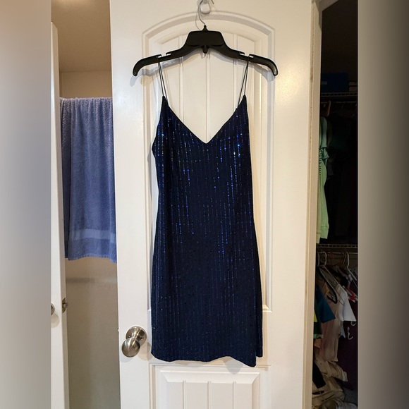 B Darlin Midnight Blue Sequin Dress - Picture 1 of 4